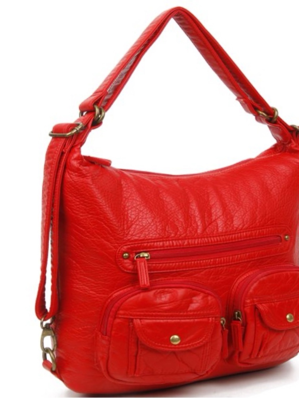 Bold Red Women's Shoulder Bag with Front Pockets - Picture 2 of 5